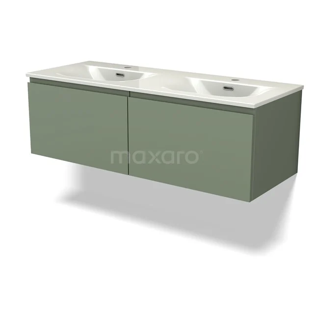 Modulo Vanity units with basin | 120 cm Sage green Handle-less front Ceramic 2 Side-by-side drawers BMW12-01198