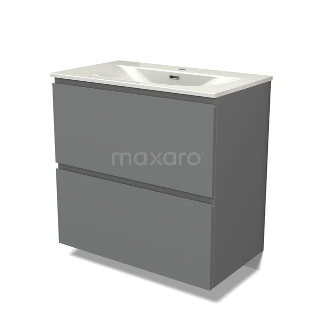 Modulo Vanity units with basin | 80 cm Mid grey Handle-less front Ceramic 2 stacked drawers under each other BMW13-01554