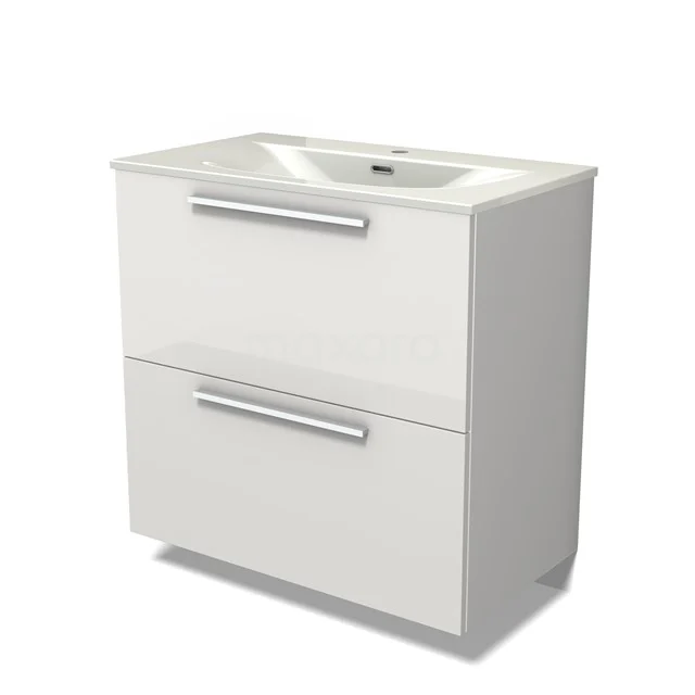 Modulo Vanity units with basin | 80 cm High-gloss white Flat front Ceramic 2 stacked drawers under each other BMW13-01555
