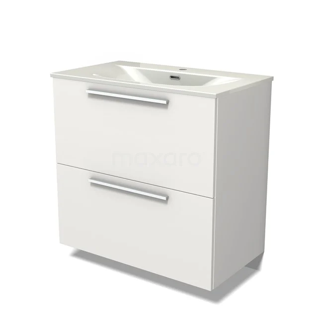 Modulo Vanity units with basin | 80 cm Matte white Flat front Ceramic 2 stacked drawers under each other BMW13-01558