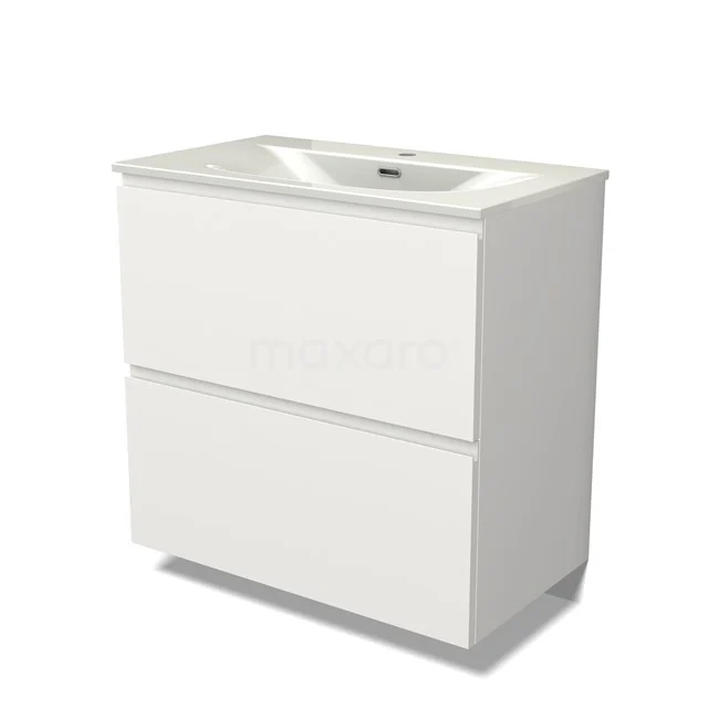 Modulo Vanity units with basin | 80 cm Matte white Handle-less front Ceramic 2 stacked drawers under each other BMW13-01560