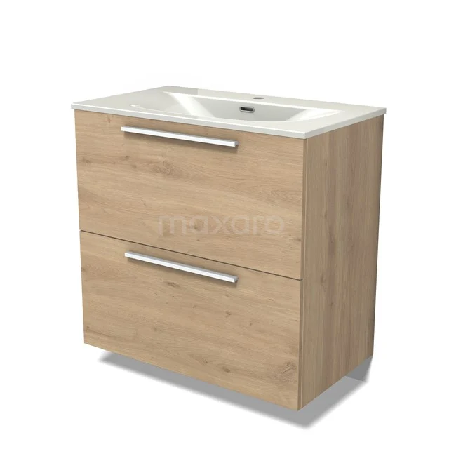 Modulo Vanity units with basin | 80 cm Light brown oak Flat front Ceramic 2 stacked drawers under each other BMW13-01570