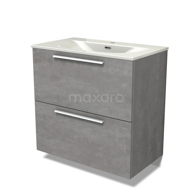Modulo Vanity units with basin | 80 cm Light grey concrete Flat front Ceramic 2 stacked drawers under each other BMW13-01578