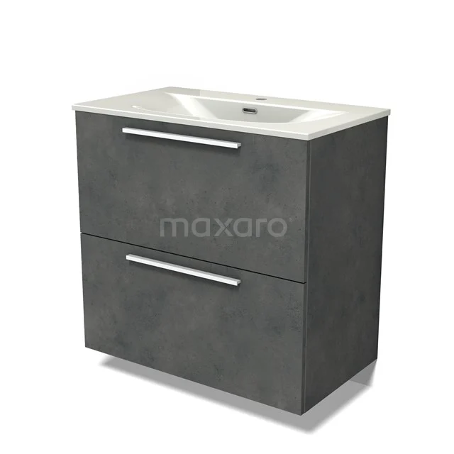 Modulo Bathroom furniture with sink | 80 cm Dark grey concrete Flat front Ceramic 2 stacked drawers under each other BMW13-01579