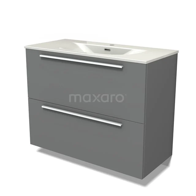 Modulo Vanity units with basin | 100 cm Mid grey Flat front Ceramic 2 stacked drawers under each other BMW13-01583