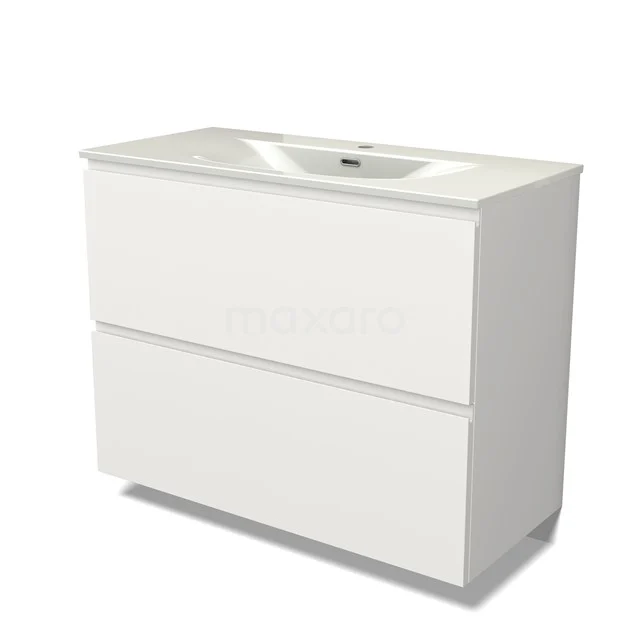Modulo Vanity units with basin | 100 cm Matte white Handle-less front Ceramic 2 stacked drawers under each other BMW13-01591