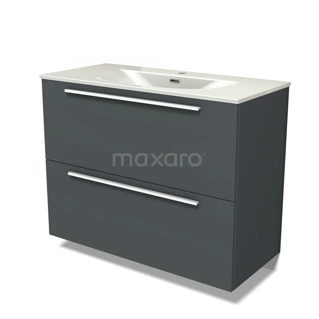 Modulo Vanity units with basin | 100 cm Dark grey Flat front Ceramic 2 stacked drawers under each other BMW13-01592