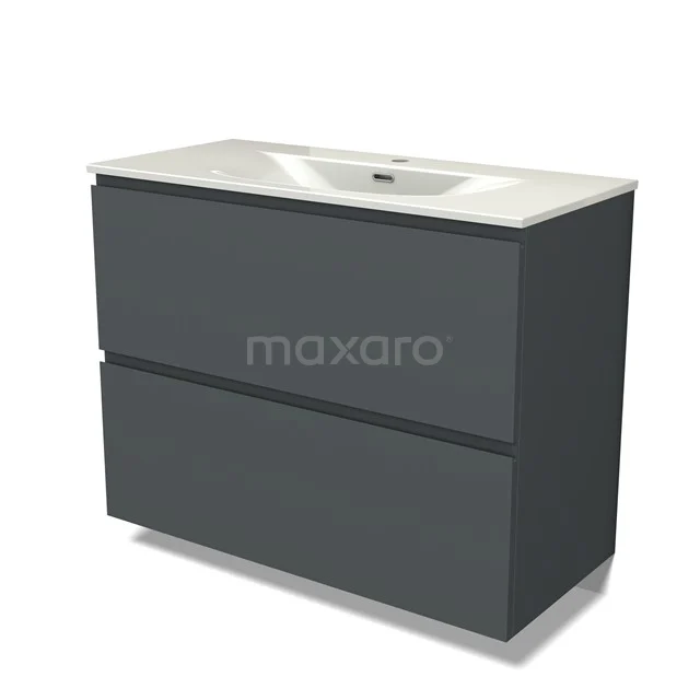 Modulo Vanity units with basin | 100 cm Dark grey Handle-less front Ceramic 2 stacked drawers under each other BMW13-01594