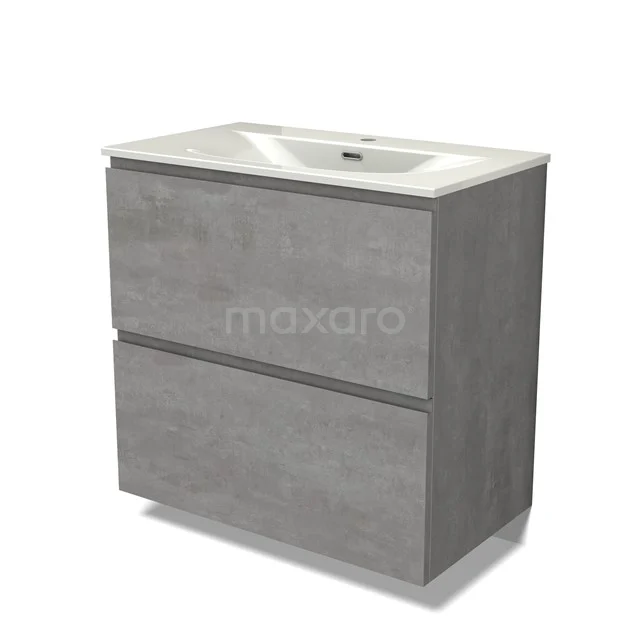 Modulo Vanity units with basin | 80 cm Light grey concrete Handle-less front Ceramic 2 stacked drawers under each other BMW13-01619