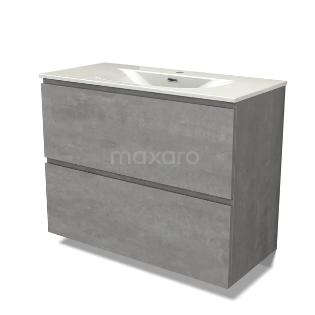 Modulo Vanity units with basin | 100 cm Light grey concrete Handle-less front Ceramic 2 stacked drawers under each other BMW13-01620