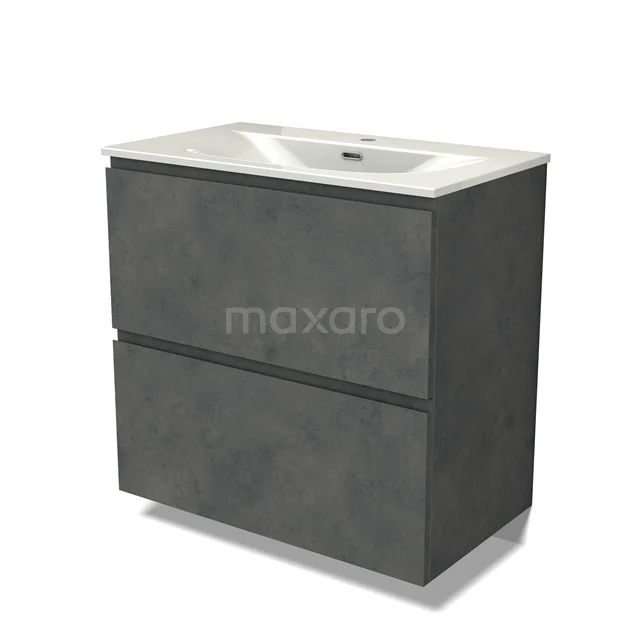 Modulo Vanity units with basin | 80 cm Dark grey concrete Handle-less front Ceramic 2 stacked drawers under each other BMW13-01621