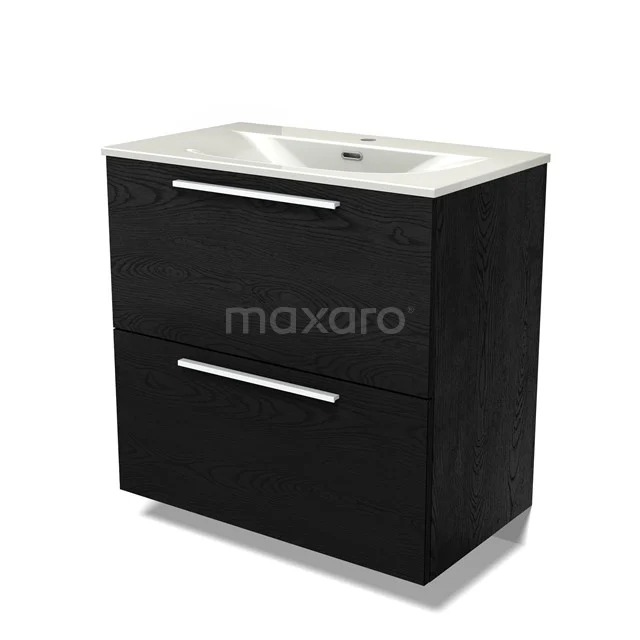 Modulo Vanity units with basin | 80 cm Black oak Flat front Ceramic 2 stacked drawers under each other BMW13-01623