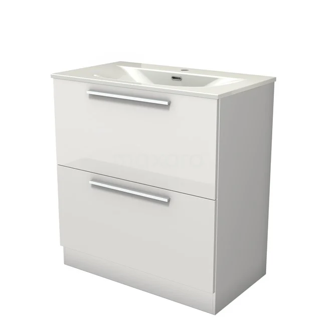 Modulo Vanity units with basin | 80 cm High-gloss white Flat front Ceramic 2 high drawers standing drawers under each other BMW13S-00352