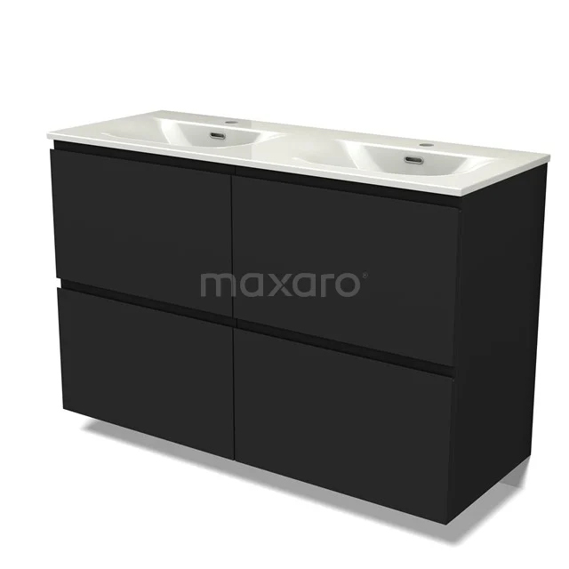 Modulo Vanity units with basin | 120 cm Matte black Handle-less front Ceramic 4 high drawers BMW14-00759