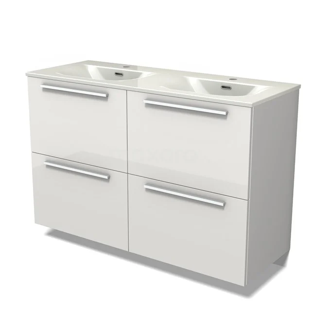 Modulo Vanity units with basin | 120 cm High-gloss white Flat front Ceramic 4 high drawers BMW14-00763
