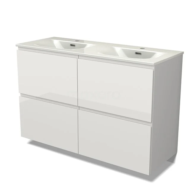 Modulo Vanity units with basin | 120 cm High-gloss white Handle-less front Ceramic 4 high drawers BMW14-00765