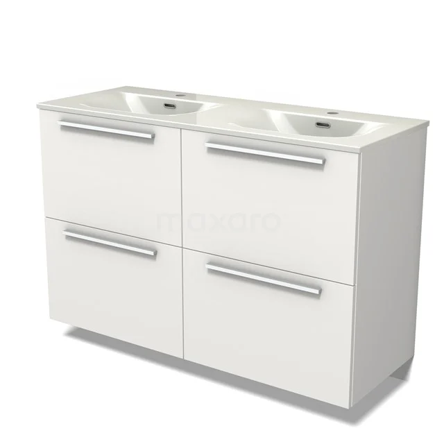 Modulo Vanity units with basin | 120 cm Matte white Flat front Ceramic 4 high drawers BMW14-00766