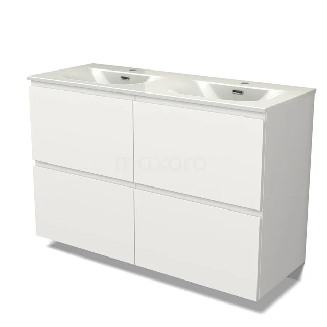 Modulo Vanity units with basin | 120 cm Matte white Handle-less front Ceramic 4 high drawers BMW14-00768