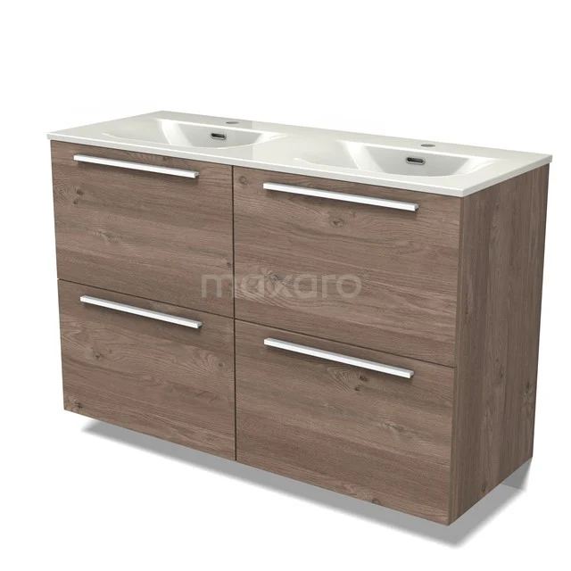 Modulo Bathroom furniture with sink | 120 cm Mid brown oak Flat front Ceramic 4 high drawers BMW14-00781