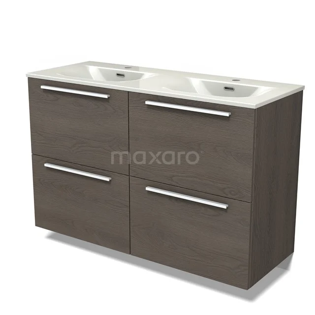 Modulo Vanity units with basin | 120 cm Dark brown oak Flat front Ceramic 4 high drawers BMW14-00783