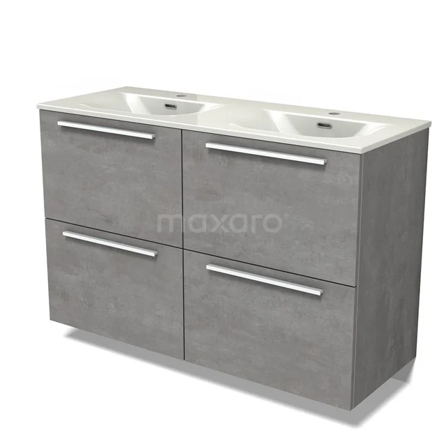 Modulo Bathroom furniture with sink | 120 cm Light grey concrete Flat front Ceramic 4 high drawers BMW14-00787