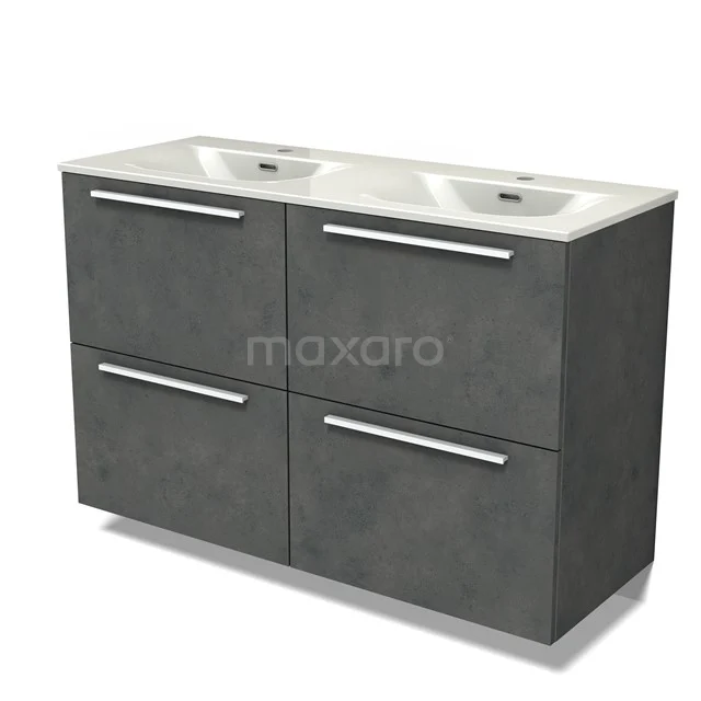 Modulo Vanity units with basin | 120 cm Dark grey concrete Flat front Ceramic 4 high drawers BMW14-00788