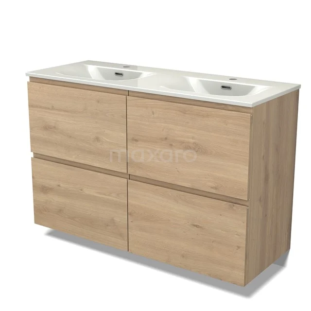Modulo Vanity units with basin | 120 cm Light brown oak Handle-less front Ceramic 4 high drawers BMW14-00789