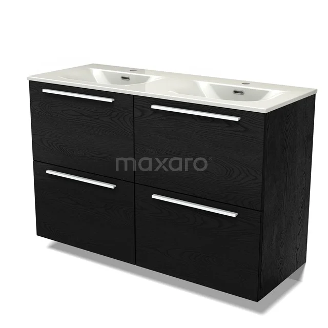 Modulo Vanity units with basin | 120 cm Black oak Flat front Ceramic 4 high drawers BMW14-00795