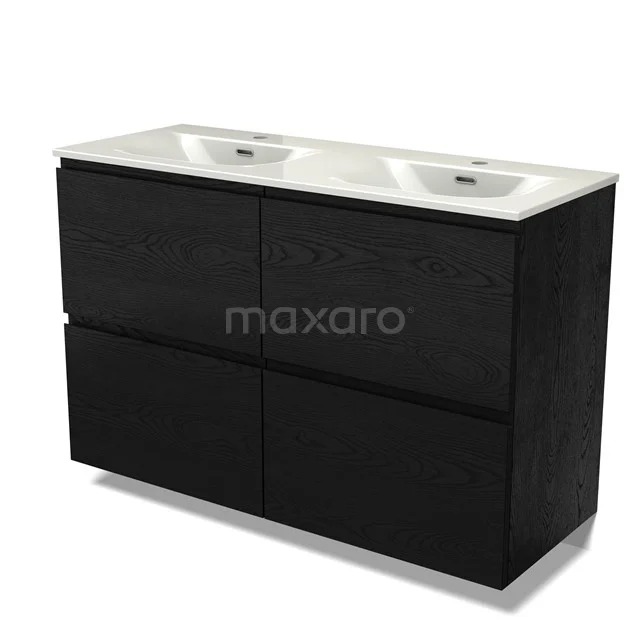 Modulo Vanity units with basin | 120 cm Black oak Handle-less front Ceramic 4 high drawers BMW14-00796