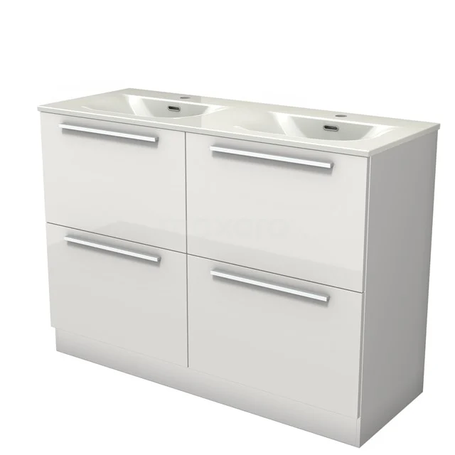 Modulo Vanity units with basin | 120 cm High-gloss white Flat front Ceramic 4 standing high drawers BMW14S-00165