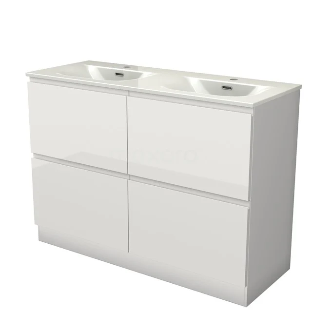 Modulo Vanity units with basin | 120 cm High-gloss white Handle-less front Ceramic 4 standing high drawers BMW14S-00167