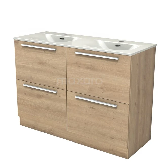 Modulo Vanity units with basin | 120 cm Light brown oak Flat front Ceramic 4 standing high drawers BMW14S-00168