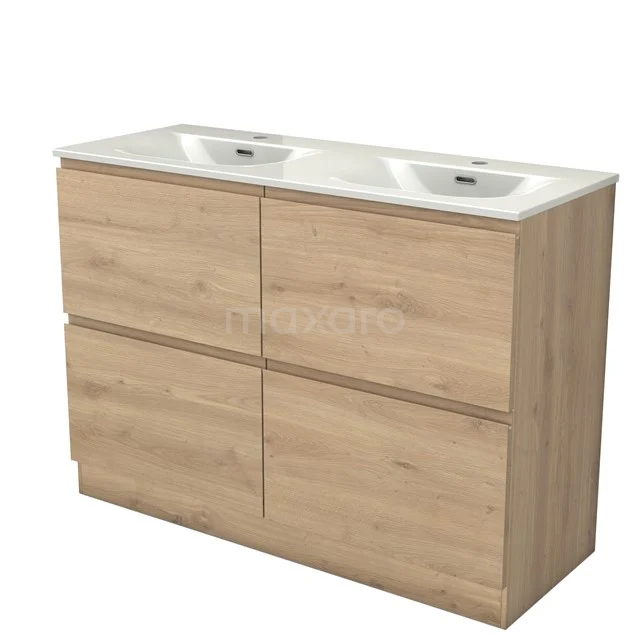 Modulo Waschtische | 120 cm Hellbraune Eiche Grifflos front Keramik 4 hohe Schubladen stehend BMW14S-00170