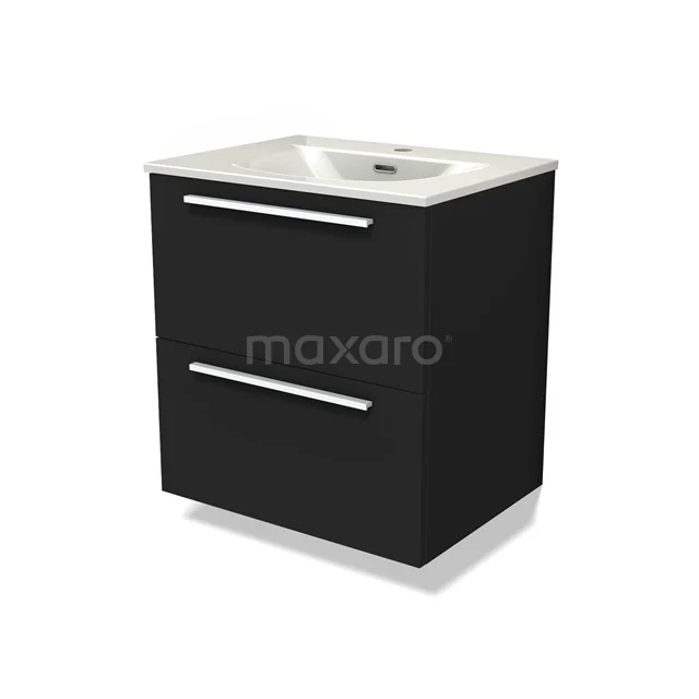 Modulo Vanity units with basin | 60 cm Matte black Flat front Ceramic 2 Stacked drawers BMW17-05307