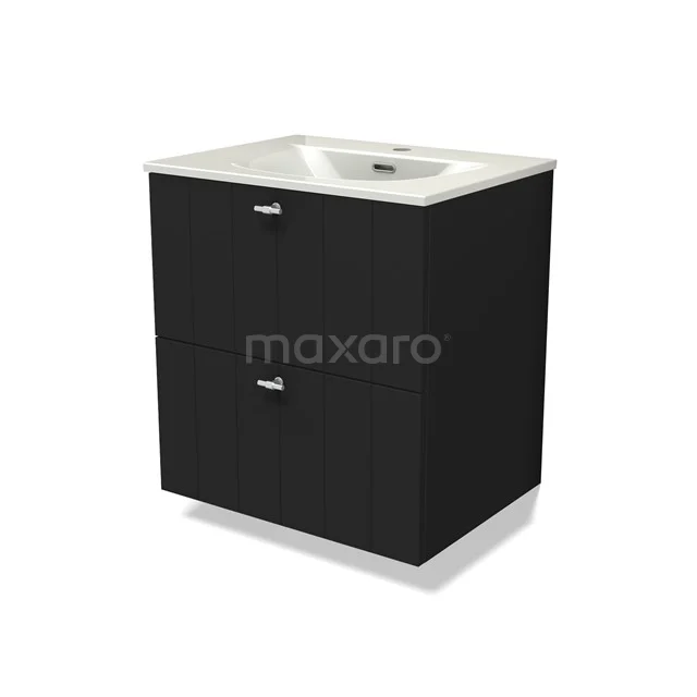 Modulo Vanity units with basin | 60 cm Matte black Slat front Ceramic 2 Stacked drawers BMW17-05308