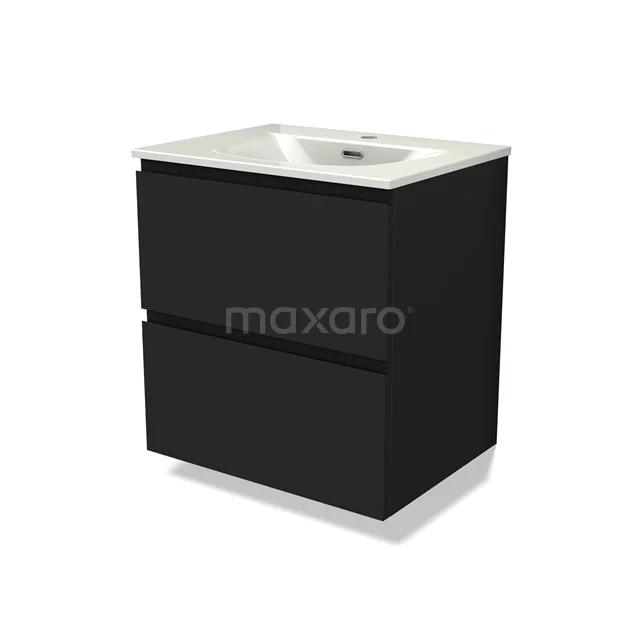 Modulo Bathroom furniture with sink | 60 cm Matte black Handle-less front Ceramic 2 Stacked drawers BMW17-05309
