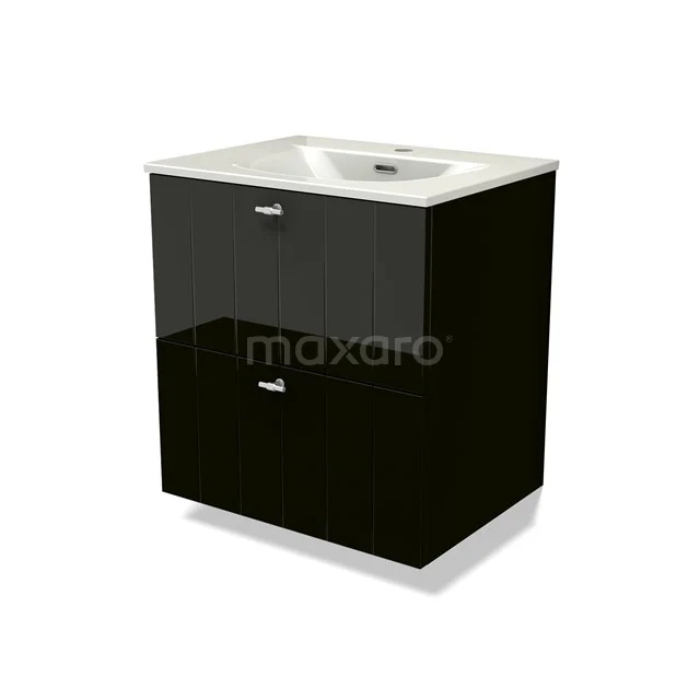 Modulo Vanity units with basin | 60 cm High-gloss black Slat front Ceramic 2 Stacked drawers BMW17-05311