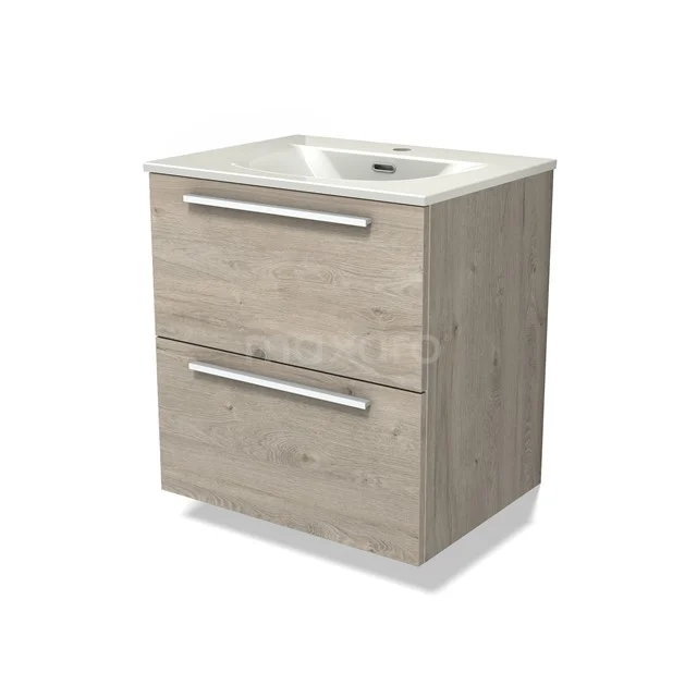 Modulo Vanity units with basin | 60 cm Light grey oak Flat front Ceramic 2 Stacked drawers BMW17-05313