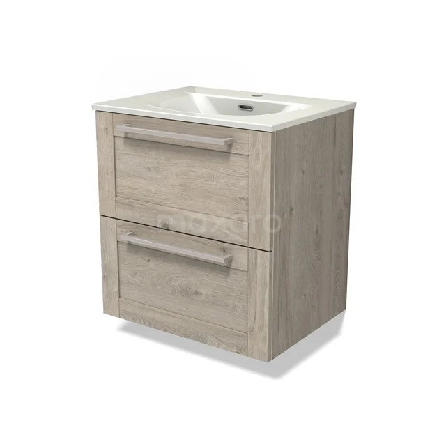 Modulo Vanity units with basin | 60 cm Light grey oak Frame front Ceramic 2 Stacked drawers BMW17-05314