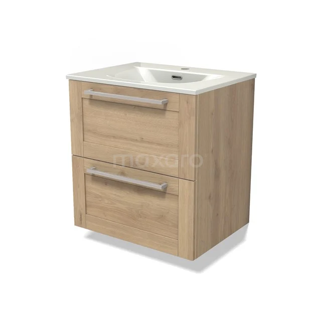 Modulo Vanity units with basin | 60 cm Light brown oak Frame front Ceramic 2 Stacked drawers BMW17-05316