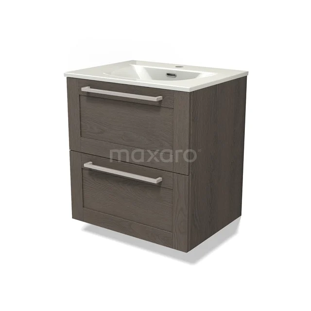 Modulo Vanity units with basin | 60 cm Dark brown oak Frame front Ceramic 2 Stacked drawers BMW17-05320