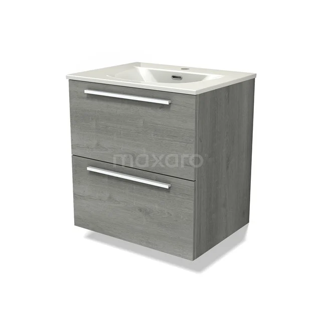 Modulo Vanity units with basin | 60 cm Grey oak Flat front Ceramic 2 Stacked drawers BMW17-05321