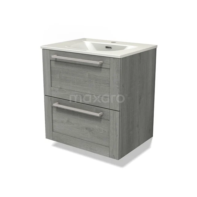 Modulo Vanity units with basin | 60 cm Grey oak Frame front Ceramic 2 Stacked drawers BMW17-05322