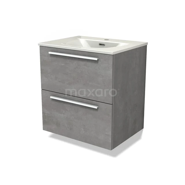 Modulo Vanity units with basin | 60 cm Light grey concrete Flat front Ceramic 2 Stacked drawers BMW17-05323