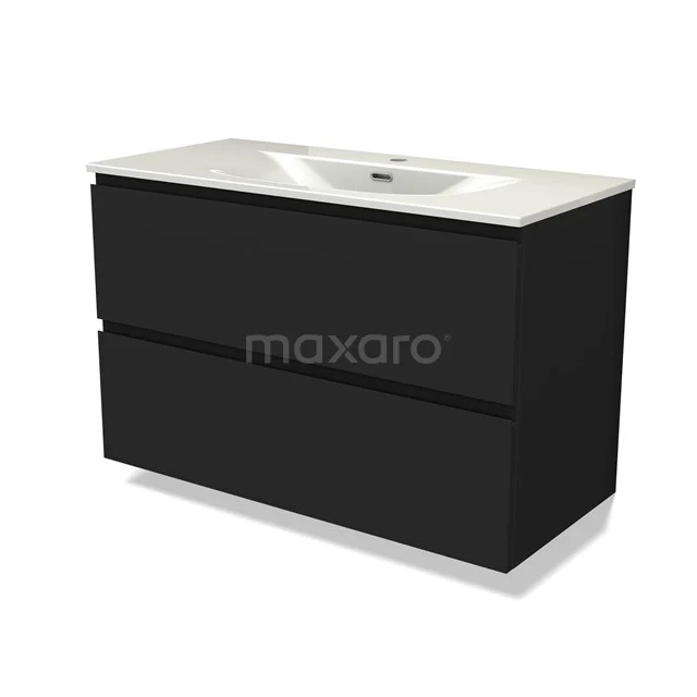 Modulo Vanity units with basin | 100 cm Matte black Handle-less front Ceramic 2 Stacked drawers BMW17-05345