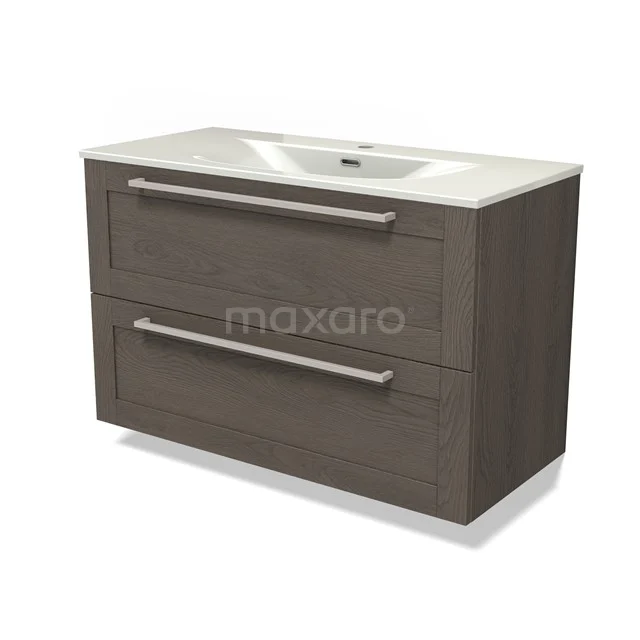Modulo Vanity units with basin | 100 cm Dark brown oak Frame front Ceramic 2 Stacked drawers BMW17-05356