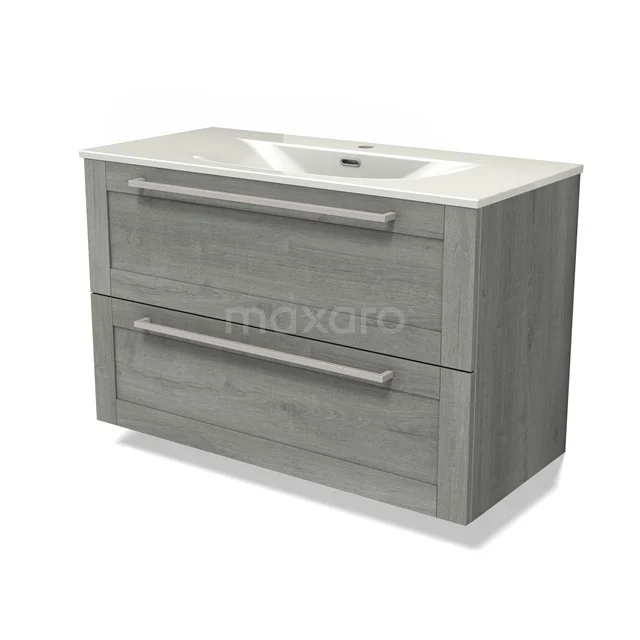 Modulo Vanity units with basin | 100 cm Grey oak Frame front Ceramic 2 Stacked drawers BMW17-05358
