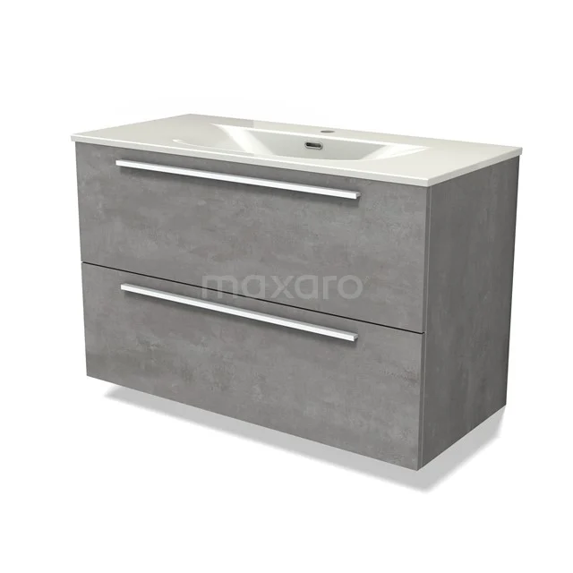 Modulo Vanity units with basin | 100 cm Light grey concrete Flat front Ceramic 2 Stacked drawers BMW17-05359