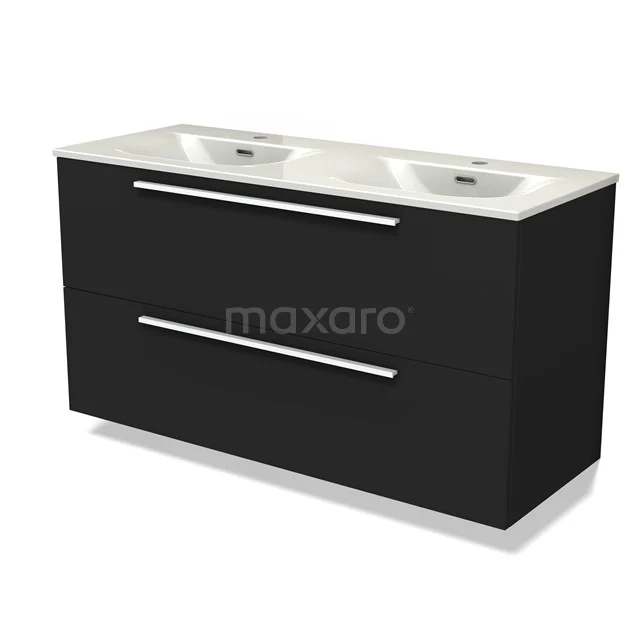 Modulo Vanity units with basin | 120 cm Matte black Flat front Ceramic 2 Stacked drawers BMW17-05361