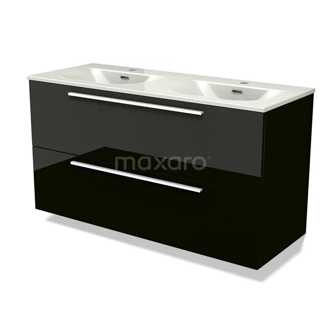 Modulo Vanity units with basin | 120 cm High-gloss black Flat front Ceramic 2 Stacked drawers BMW17-05364